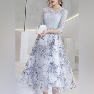 TS Couture Dress NWT Formal Homecoming Winter Ball Silver White Lace 🌺S Sheer